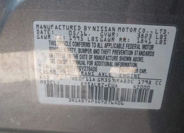 Photo 8 VIN: 3N1AB7AP5GY276406 - NISSAN SENTRA 