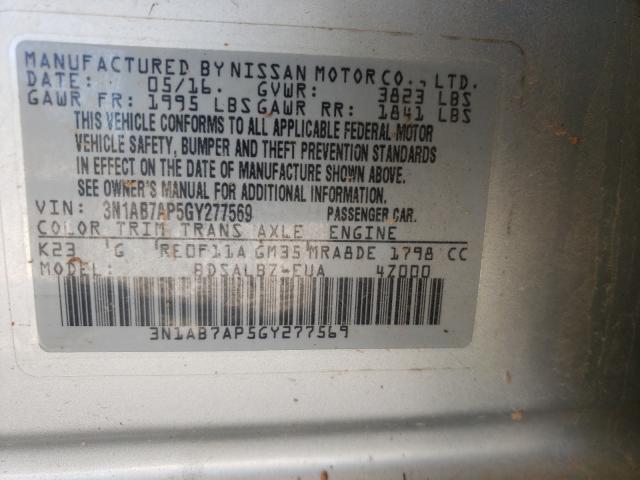 Photo 9 VIN: 3N1AB7AP5GY277569 - NISSAN SENTRA S 