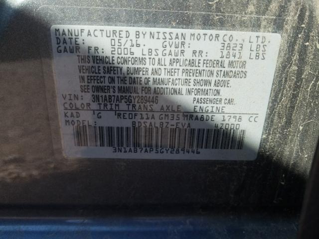 Photo 9 VIN: 3N1AB7AP5GY289446 - NISSAN SENTRA S 