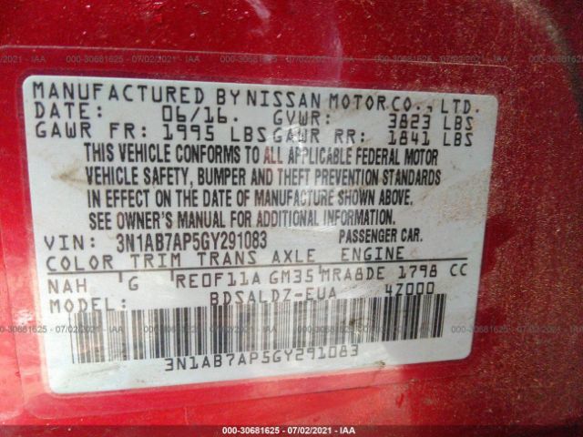 Photo 8 VIN: 3N1AB7AP5GY291083 - NISSAN SENTRA 