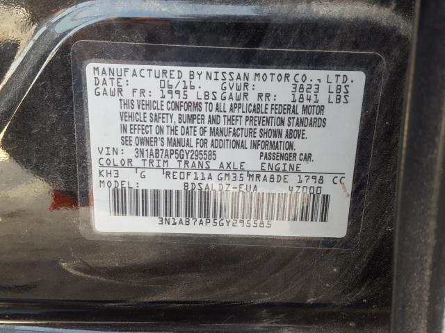 Photo 9 VIN: 3N1AB7AP5GY295585 - NISSAN SENTRA S 