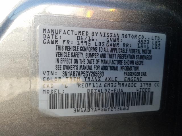 Photo 9 VIN: 3N1AB7AP5GY295683 - NISSAN SENTRA S 