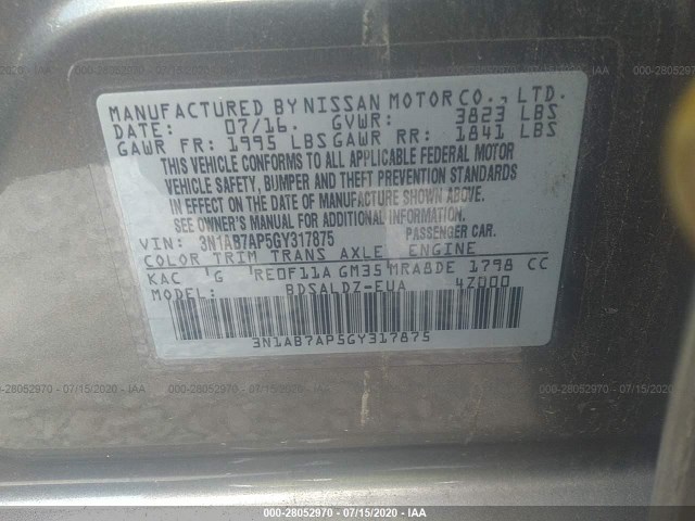 Photo 8 VIN: 3N1AB7AP5GY317875 - NISSAN SENTRA 