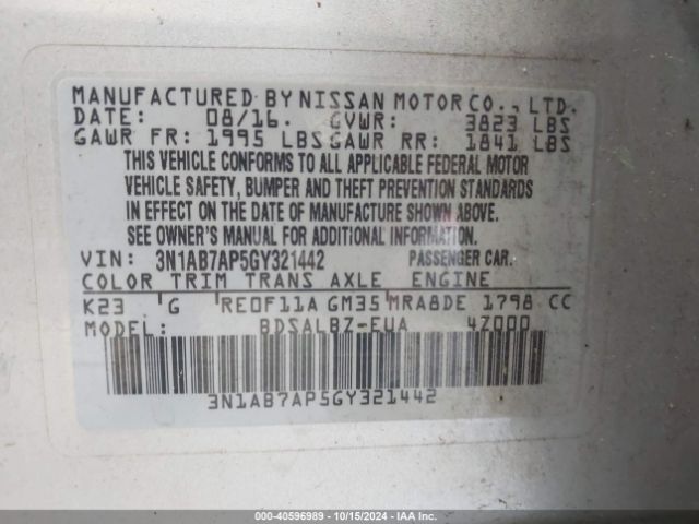 Photo 8 VIN: 3N1AB7AP5GY321442 - NISSAN SENTRA 