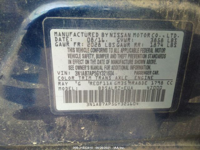 Photo 8 VIN: 3N1AB7AP5GY321604 - NISSAN SENTRA 