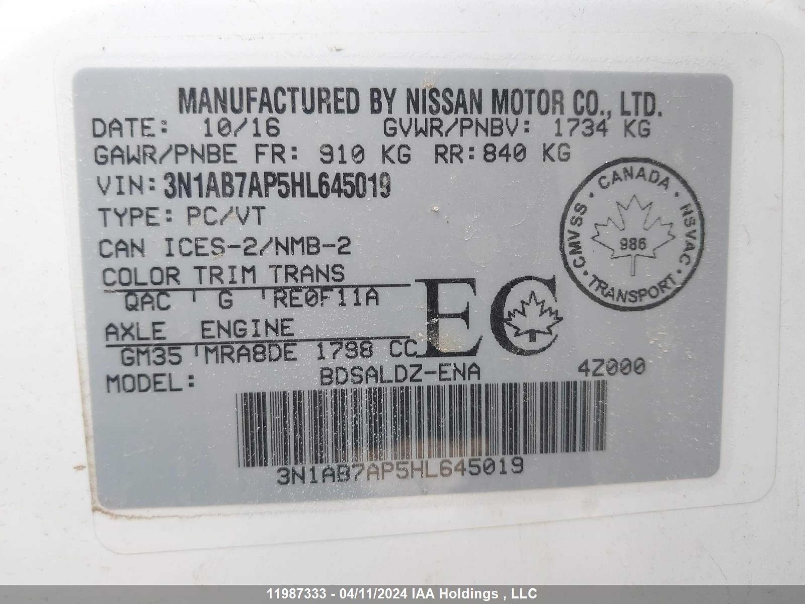 Photo 8 VIN: 3N1AB7AP5HL645019 - NISSAN SENTRA 