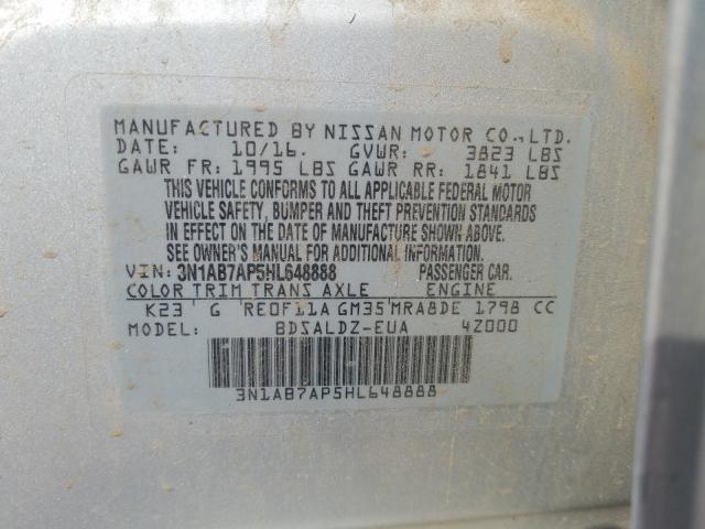 Photo 9 VIN: 3N1AB7AP5HL648888 - NISSAN SENTRA S 