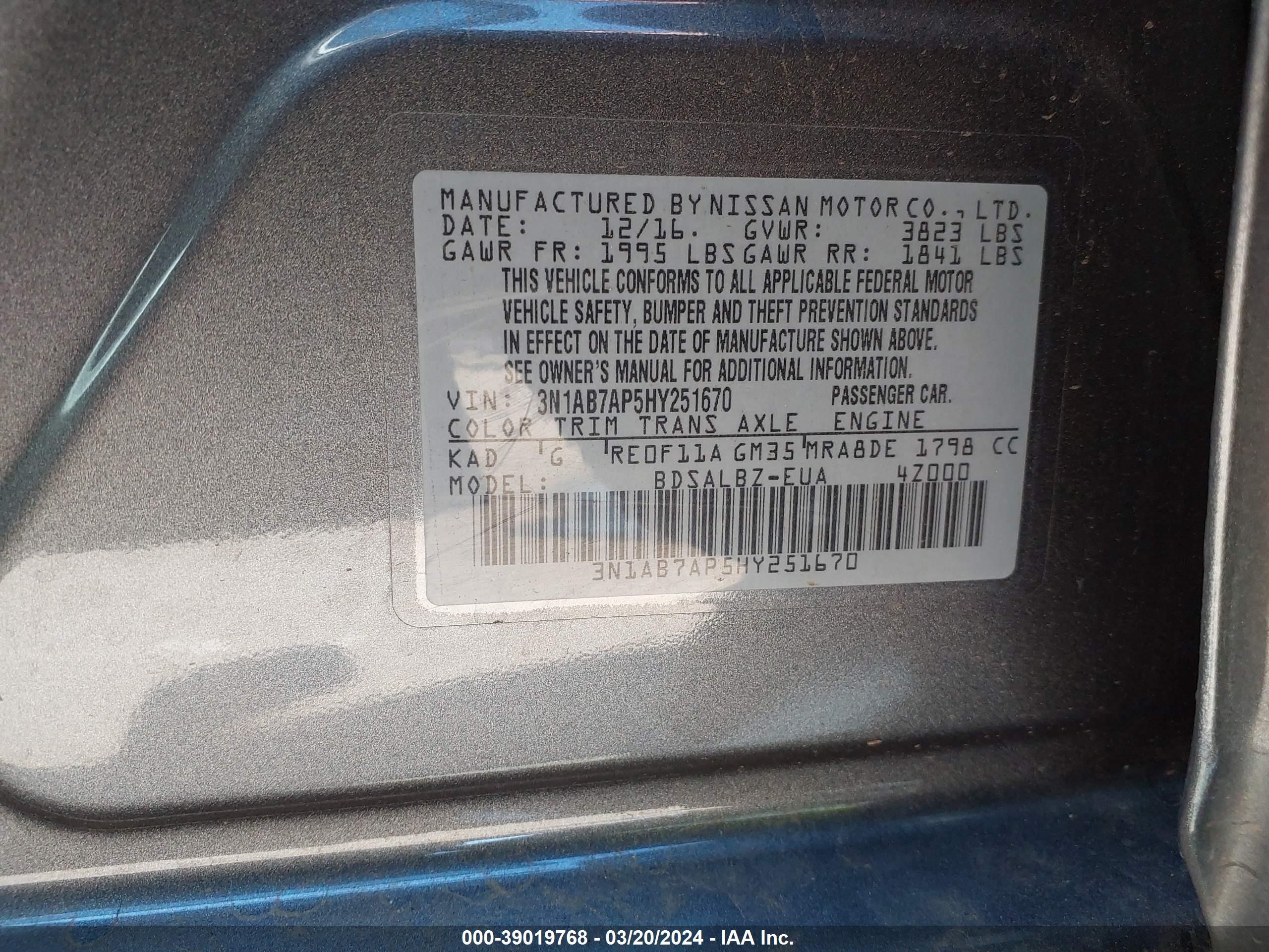 Photo 8 VIN: 3N1AB7AP5HY251670 - NISSAN SENTRA 