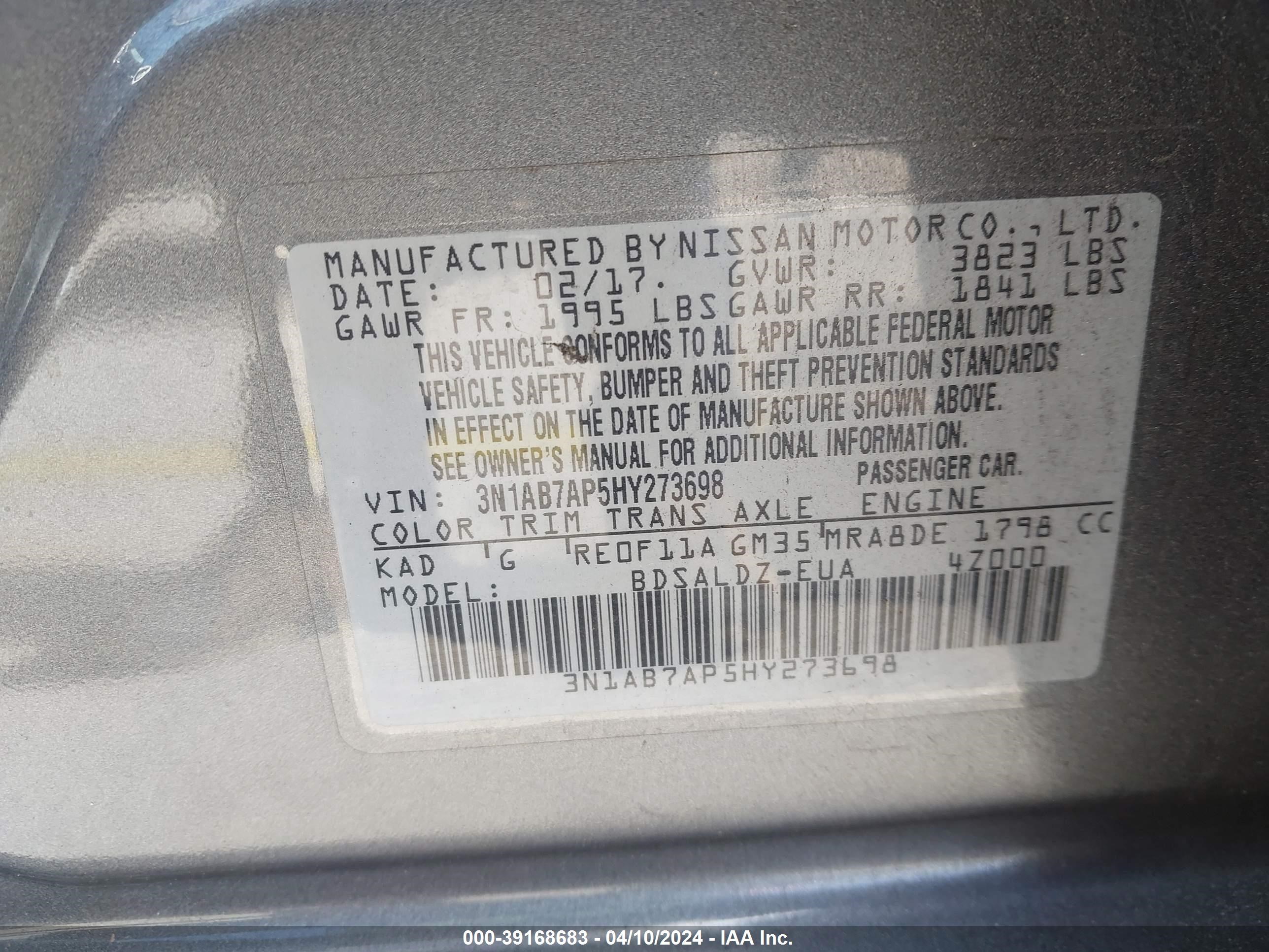 Photo 8 VIN: 3N1AB7AP5HY273698 - NISSAN SENTRA 