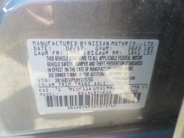 Photo 9 VIN: 3N1AB7AP5HY275760 - NISSAN SENTRA S 