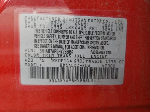 Photo 9 VIN: 3N1AB7AP5HY288654 - NISSAN SENTRA S 