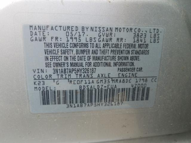 Photo 9 VIN: 3N1AB7AP5HY326187 - NISSAN SENTRA S 