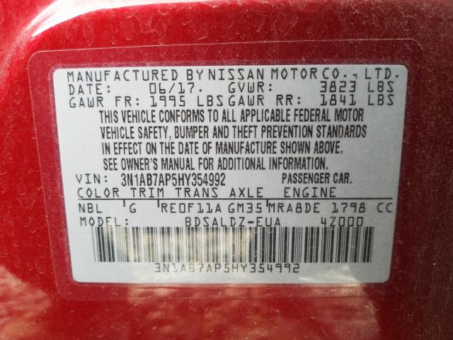 Photo 9 VIN: 3N1AB7AP5HY354992 - NISSAN SENTRA S 