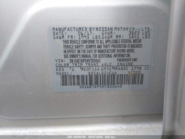 Photo 8 VIN: 3N1AB7AP5HY355642 - NISSAN SENTRA 