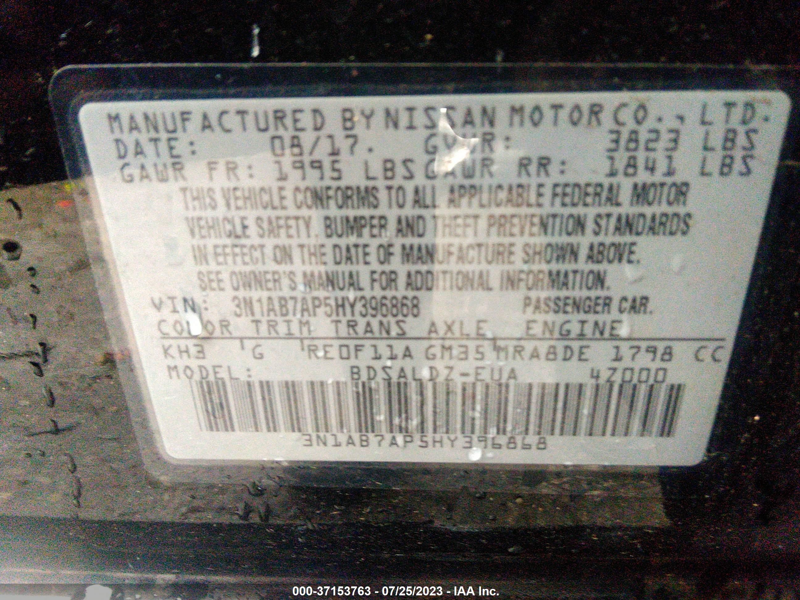 Photo 8 VIN: 3N1AB7AP5HY396868 - NISSAN SENTRA 