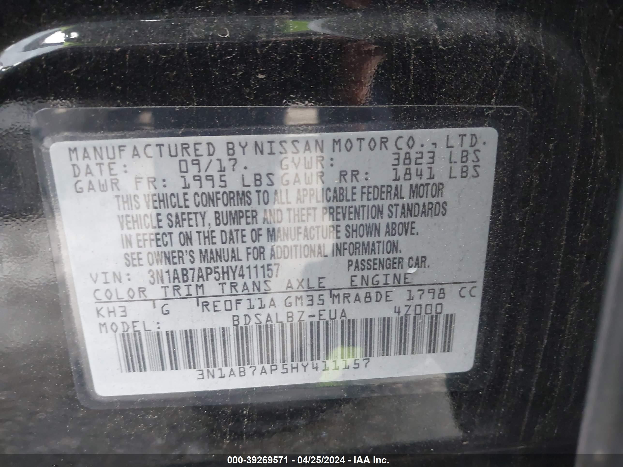 Photo 8 VIN: 3N1AB7AP5HY411157 - NISSAN SENTRA 