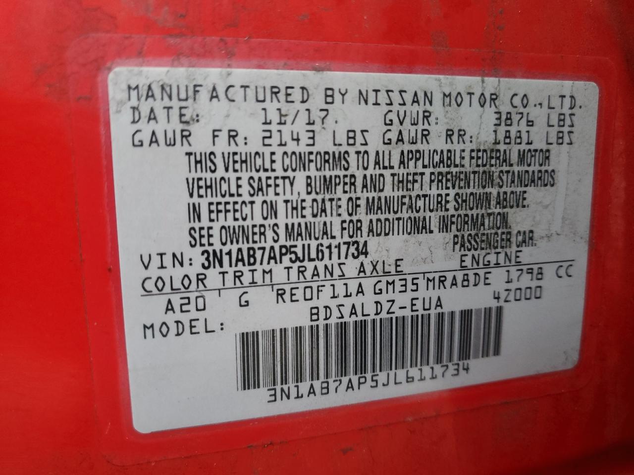 Photo 11 VIN: 3N1AB7AP5JL611734 - NISSAN SENTRA 