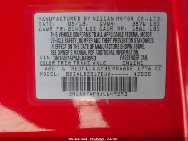 Photo 8 VIN: 3N1AB7AP5JL649593 - NISSAN SENTRA 