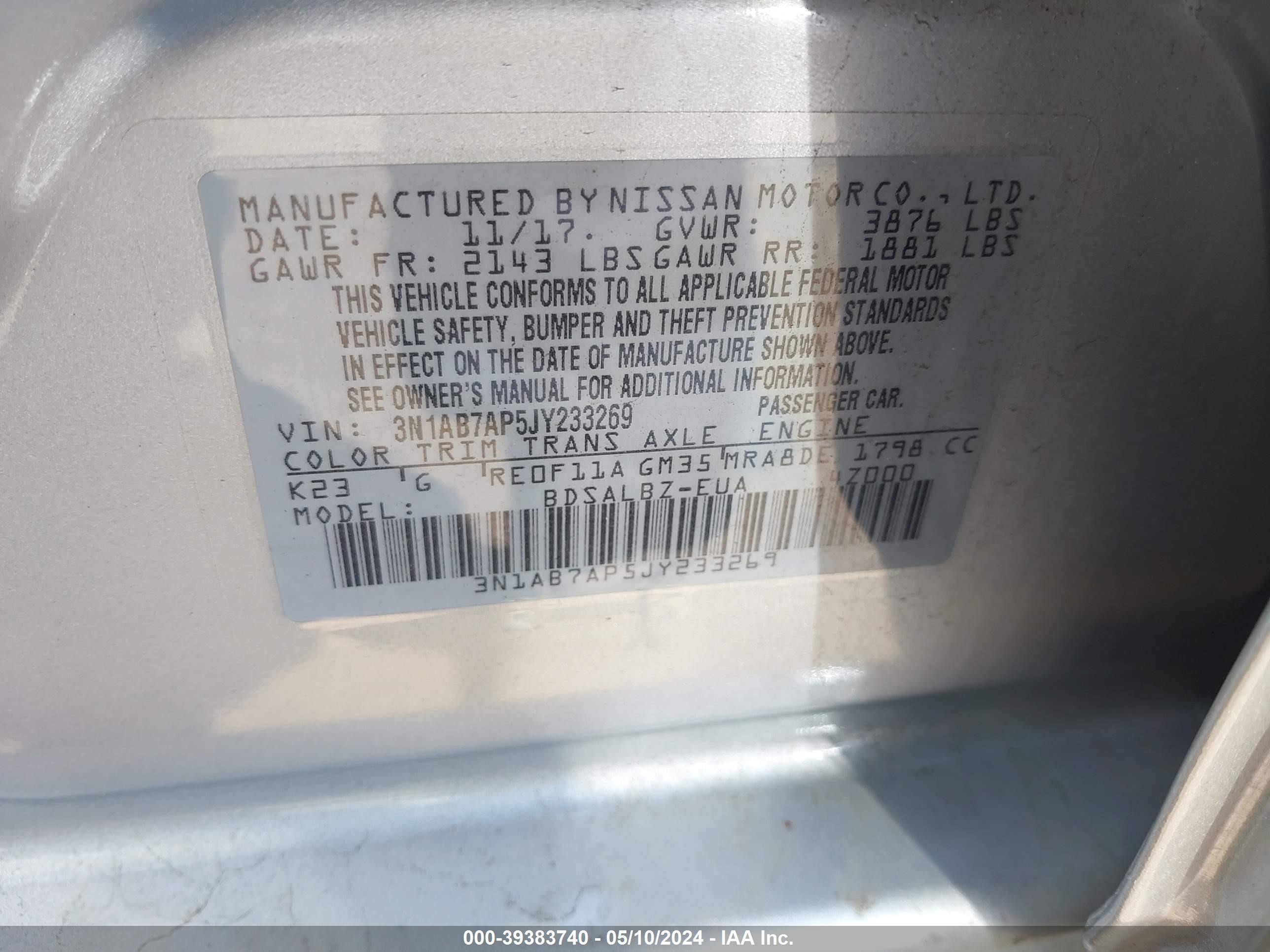 Photo 8 VIN: 3N1AB7AP5JY233269 - NISSAN SENTRA 