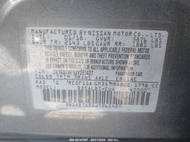 Photo 8 VIN: 3N1AB7AP5JY261427 - NISSAN SENTRA 