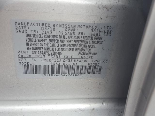 Photo 9 VIN: 3N1AB7AP5JY281483 - NISSAN SENTRA S 