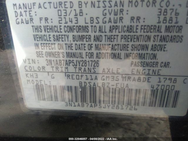 Photo 8 VIN: 3N1AB7AP5JY281726 - NISSAN SENTRA 