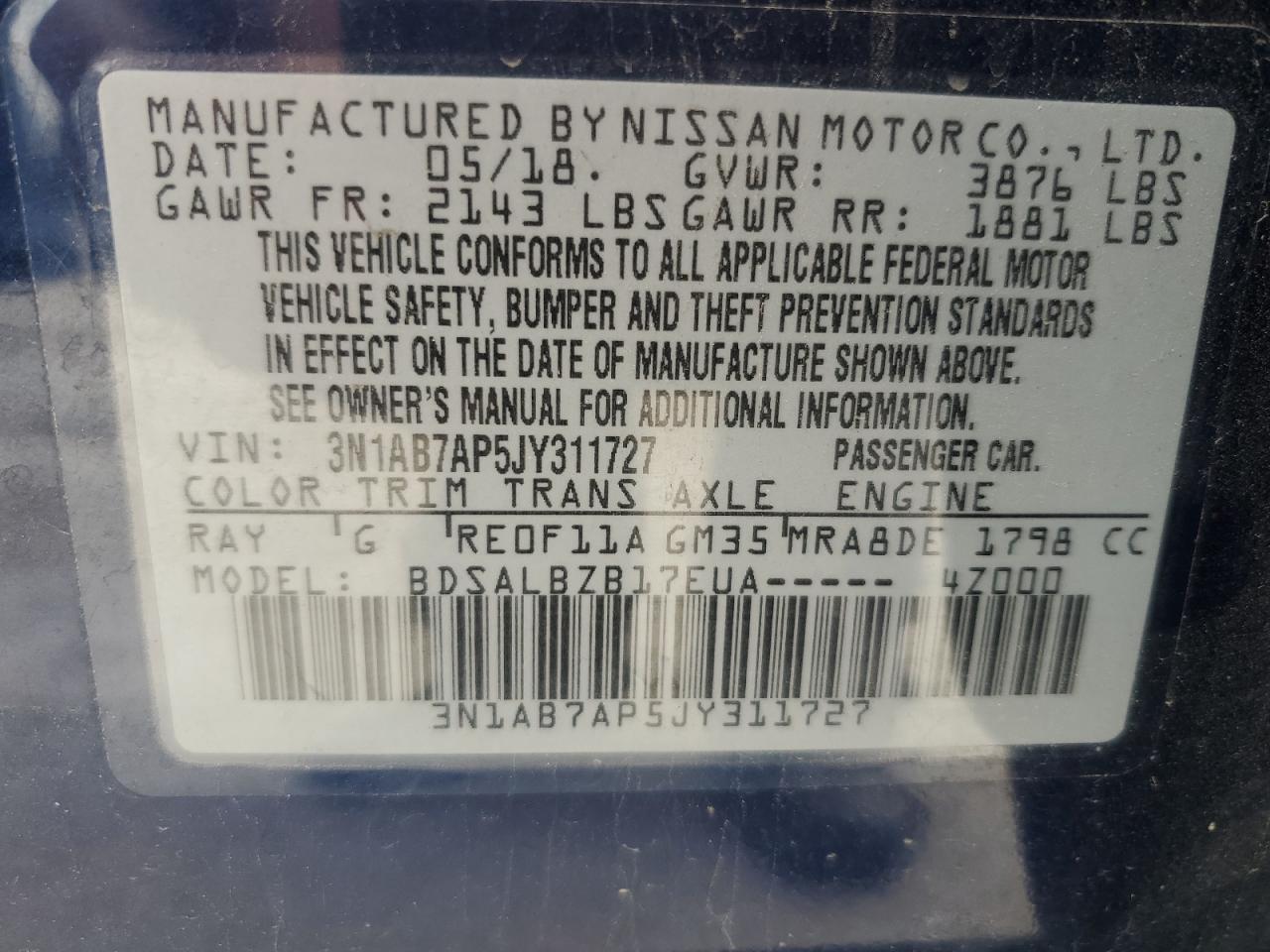 Photo 11 VIN: 3N1AB7AP5JY311727 - NISSAN SENTRA 