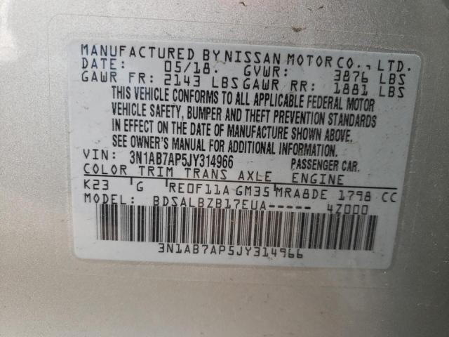 Photo 9 VIN: 3N1AB7AP5JY314966 - NISSAN SENTRA S 