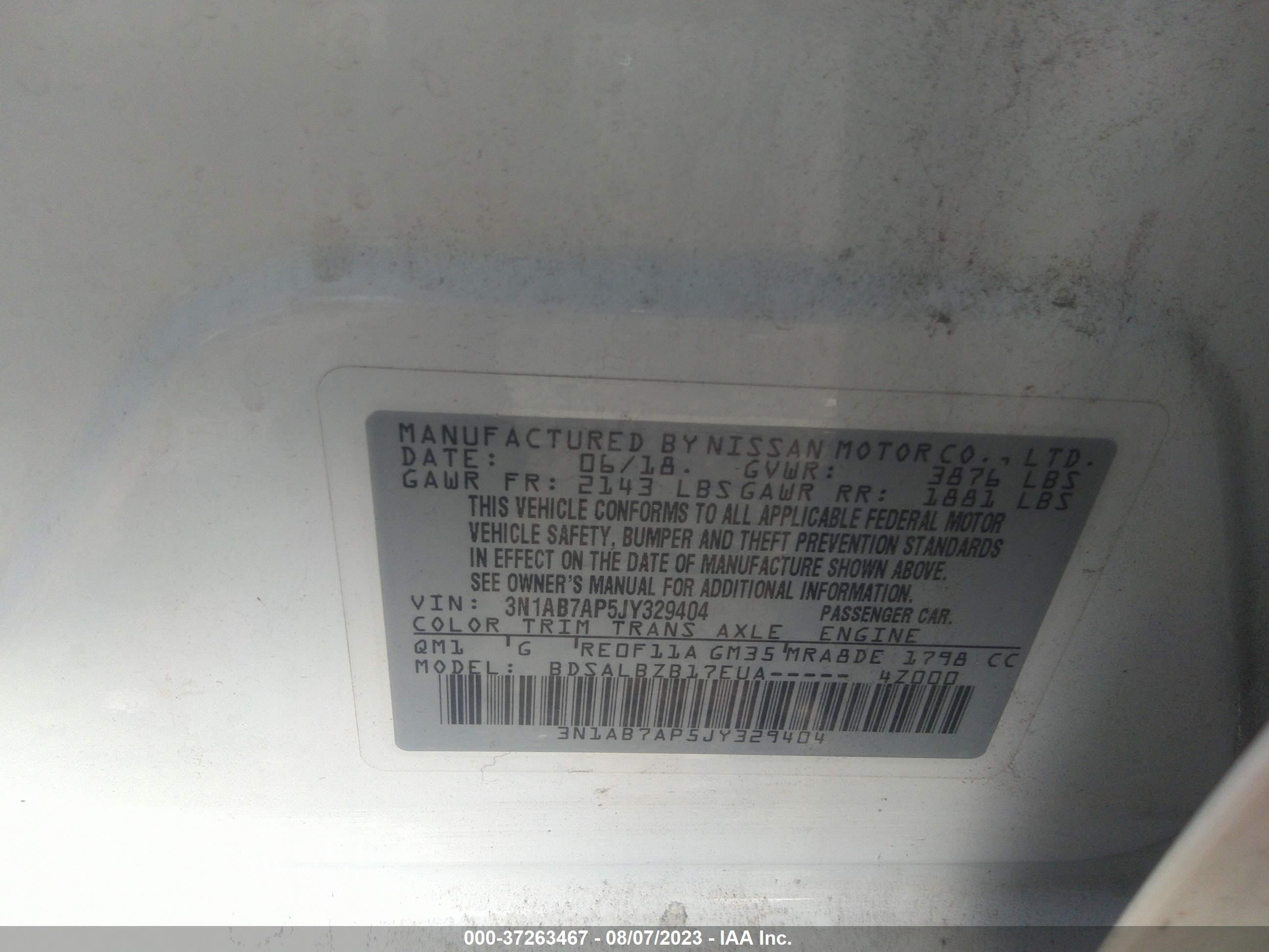 Photo 8 VIN: 3N1AB7AP5JY329404 - NISSAN SENTRA 