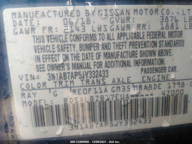 Photo 8 VIN: 3N1AB7AP5JY332433 - NISSAN SENTRA 