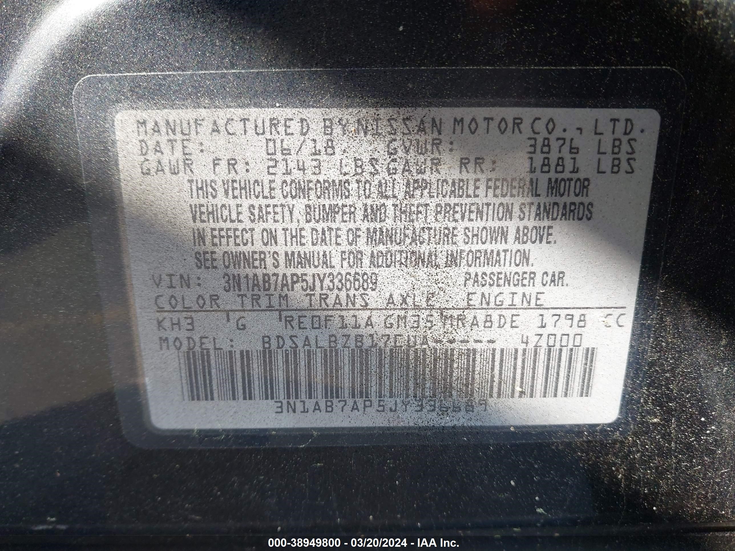 Photo 8 VIN: 3N1AB7AP5JY336689 - NISSAN SENTRA 