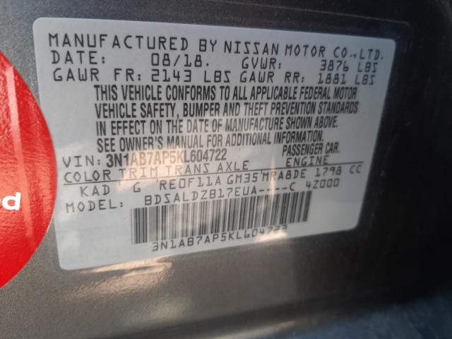 Photo 9 VIN: 3N1AB7AP5KL604722 - NISSAN SENTRA S 