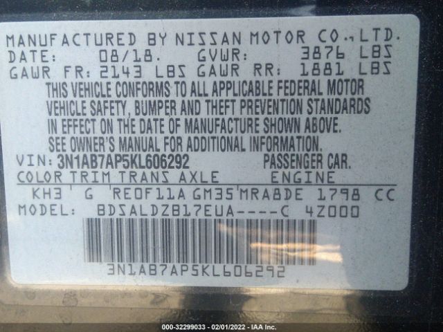 Photo 8 VIN: 3N1AB7AP5KL606292 - NISSAN SENTRA 