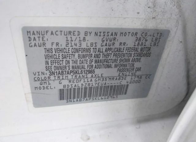 Photo 8 VIN: 3N1AB7AP5KL612965 - NISSAN SENTRA 