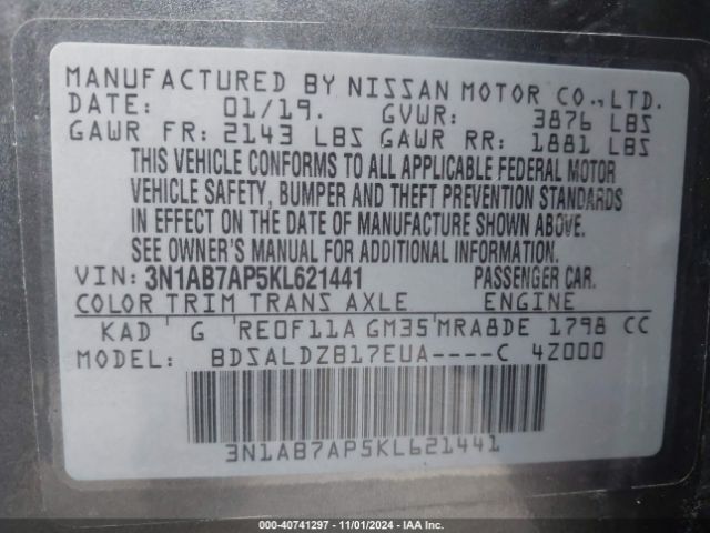 Photo 8 VIN: 3N1AB7AP5KL621441 - NISSAN SENTRA 