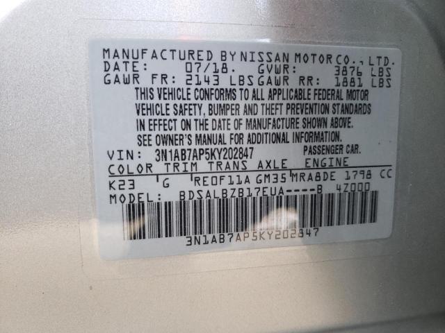 Photo 9 VIN: 3N1AB7AP5KY202847 - NISSAN SENTRA S 