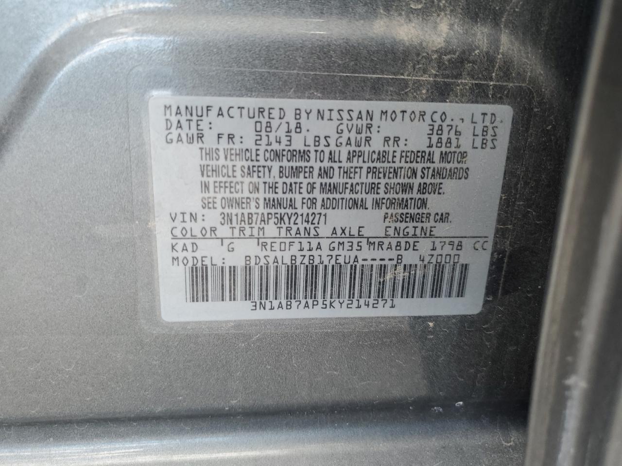 Photo 12 VIN: 3N1AB7AP5KY214271 - NISSAN SENTRA 