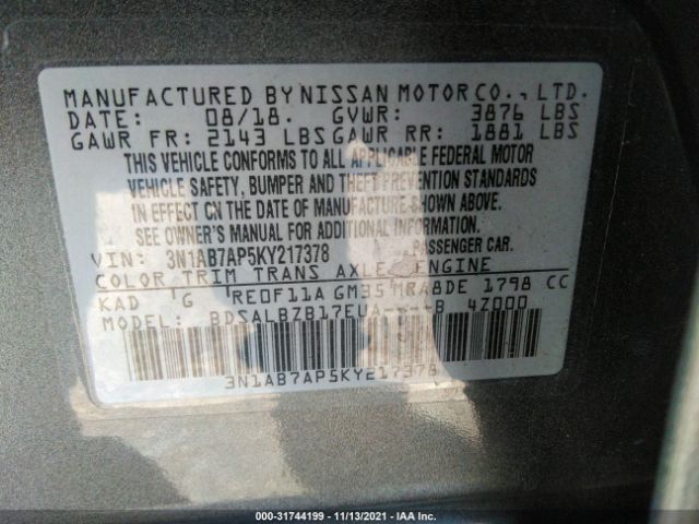 Photo 8 VIN: 3N1AB7AP5KY217378 - NISSAN SENTRA 