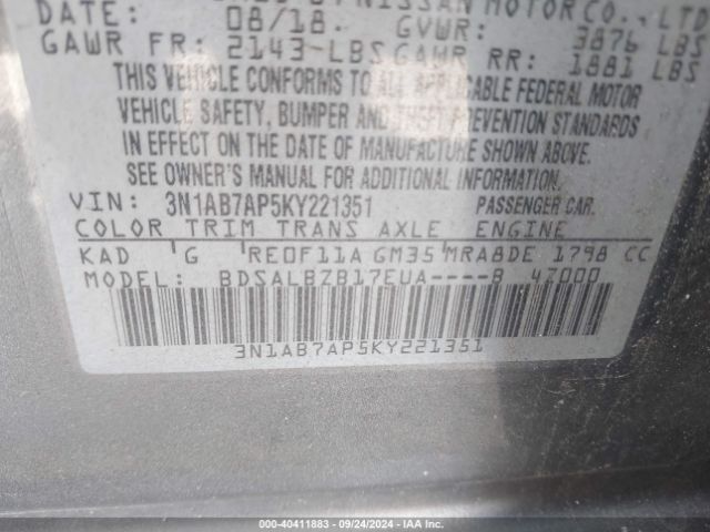 Photo 8 VIN: 3N1AB7AP5KY221351 - NISSAN SENTRA 