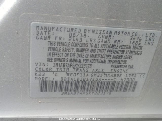 Photo 8 VIN: 3N1AB7AP5KY223178 - NISSAN SENTRA 