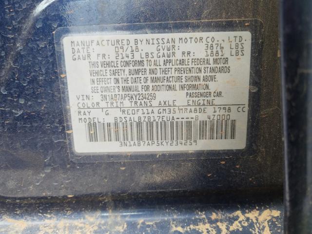 Photo 9 VIN: 3N1AB7AP5KY234259 - NISSAN SENTRA S 