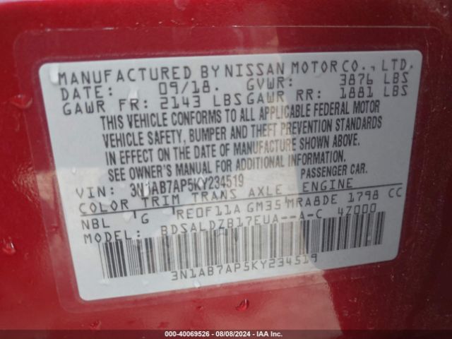 Photo 8 VIN: 3N1AB7AP5KY234519 - NISSAN SENTRA 