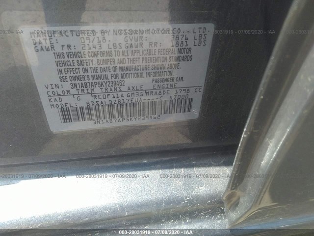 Photo 8 VIN: 3N1AB7AP5KY239462 - NISSAN SENTRA 