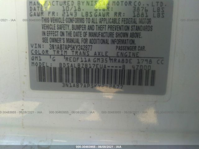 Photo 8 VIN: 3N1AB7AP5KY242877 - NISSAN SENTRA 