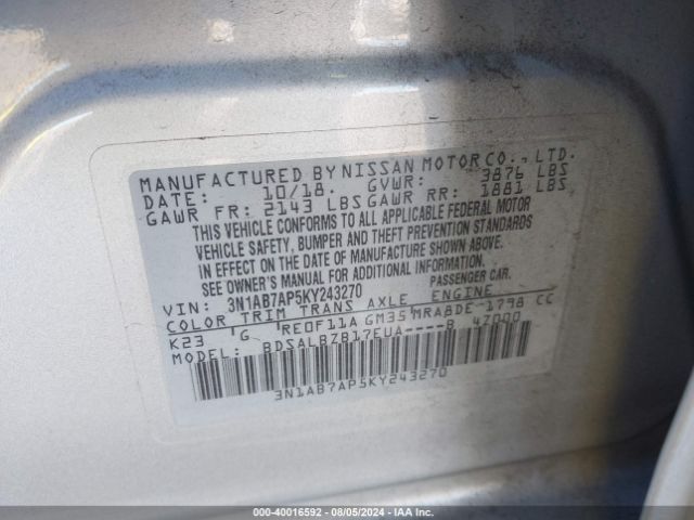 Photo 8 VIN: 3N1AB7AP5KY243270 - NISSAN SENTRA 