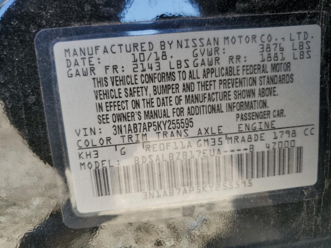 Photo 11 VIN: 3N1AB7AP5KY255595 - NISSAN SENTRA 