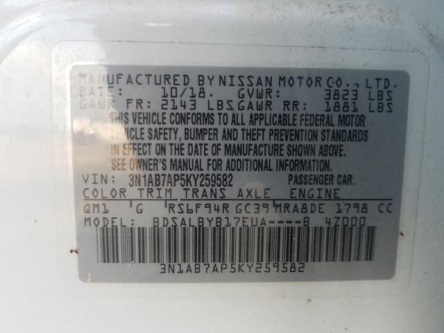 Photo 9 VIN: 3N1AB7AP5KY259582 - NISSAN SENTRA S 