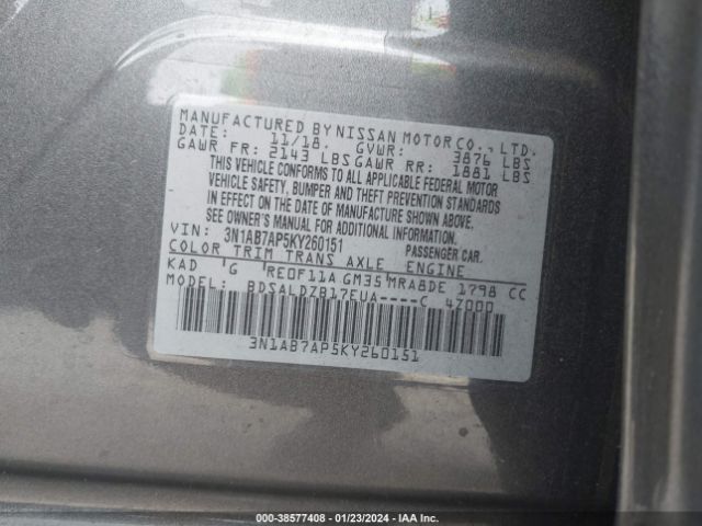 Photo 8 VIN: 3N1AB7AP5KY260151 - NISSAN SENTRA 