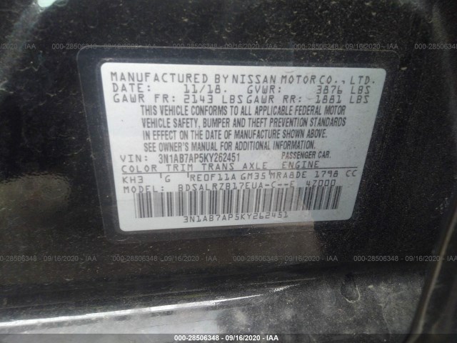 Photo 8 VIN: 3N1AB7AP5KY262451 - NISSAN SENTRA 