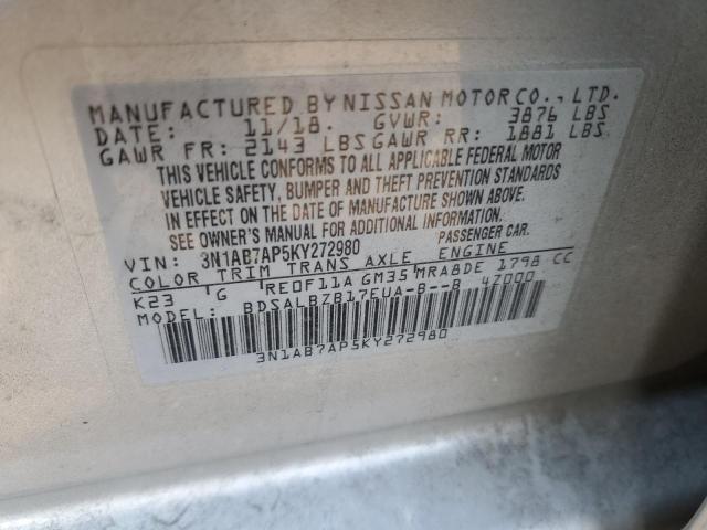 Photo 9 VIN: 3N1AB7AP5KY272980 - NISSAN SENTRA S 